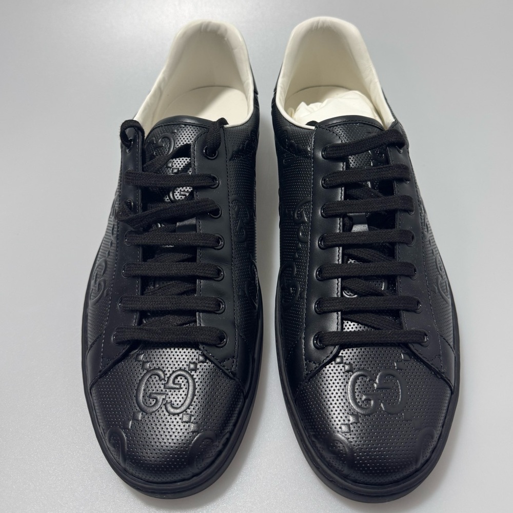 Gucci Ace GG Embossed Black Leather Sneakers Men’s 12.5 - Picture 2 of 10